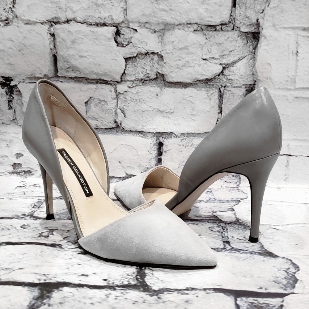 French Connection Gray Suede & Leather Pumps